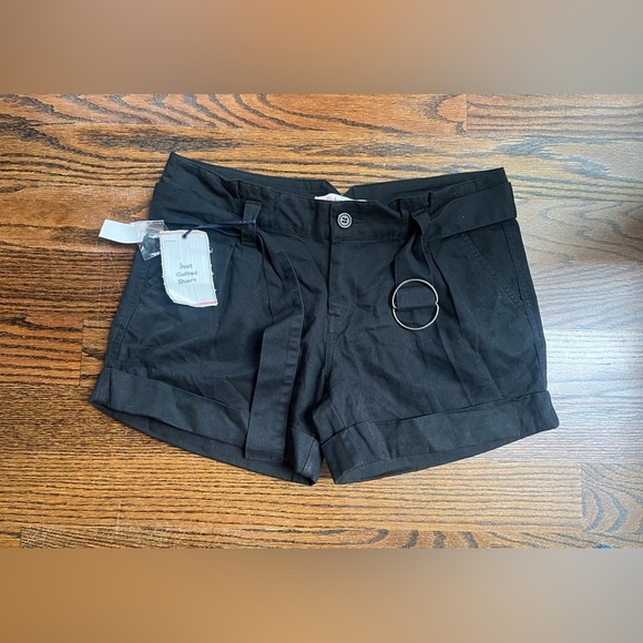Just jeans vintage cuffed shorts with belt size 12 black 100% cotton NWT - Picture 2 of 6